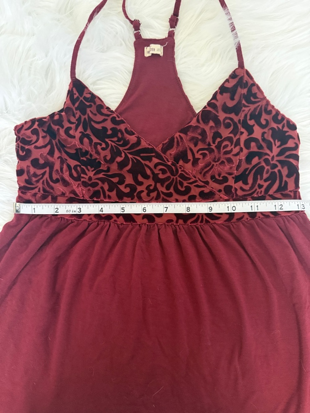 Hollister Spaghetti Strap Tank Top Small Burgundy Racerback Velvet Detail Flowy - Picture 4 of 6